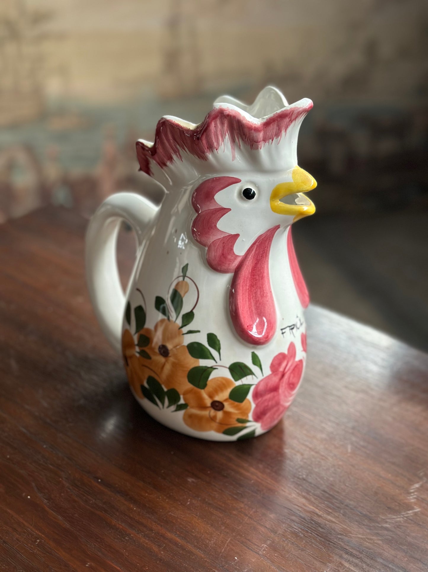 Dzbanek Vintage Kogut - Barwna Ceramika Ręcznie Malowana Z Francji