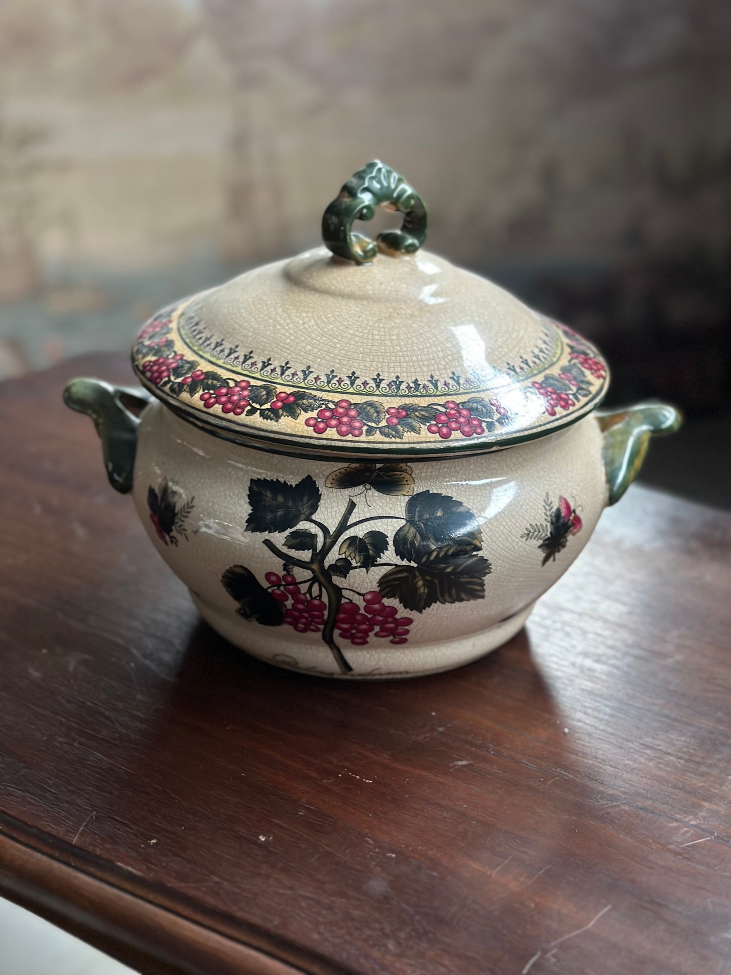 Bulionówka/Waza Vintage "Winogrona Burgundii" - Francuska Ceramika Z Pokrywą