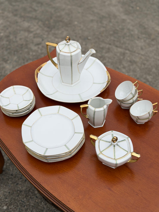 Serwis Kawowy Art Deco dla 6 Osób – Porcelana MZ Altrohlau, Czechosłowacja, Lata 20./30. XX w.