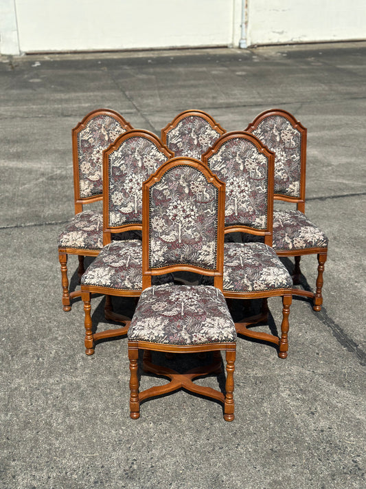 Komplet 6 antycznych krzeseł dębowych | tapicerka gobelinowa, styl neorenesansowy
