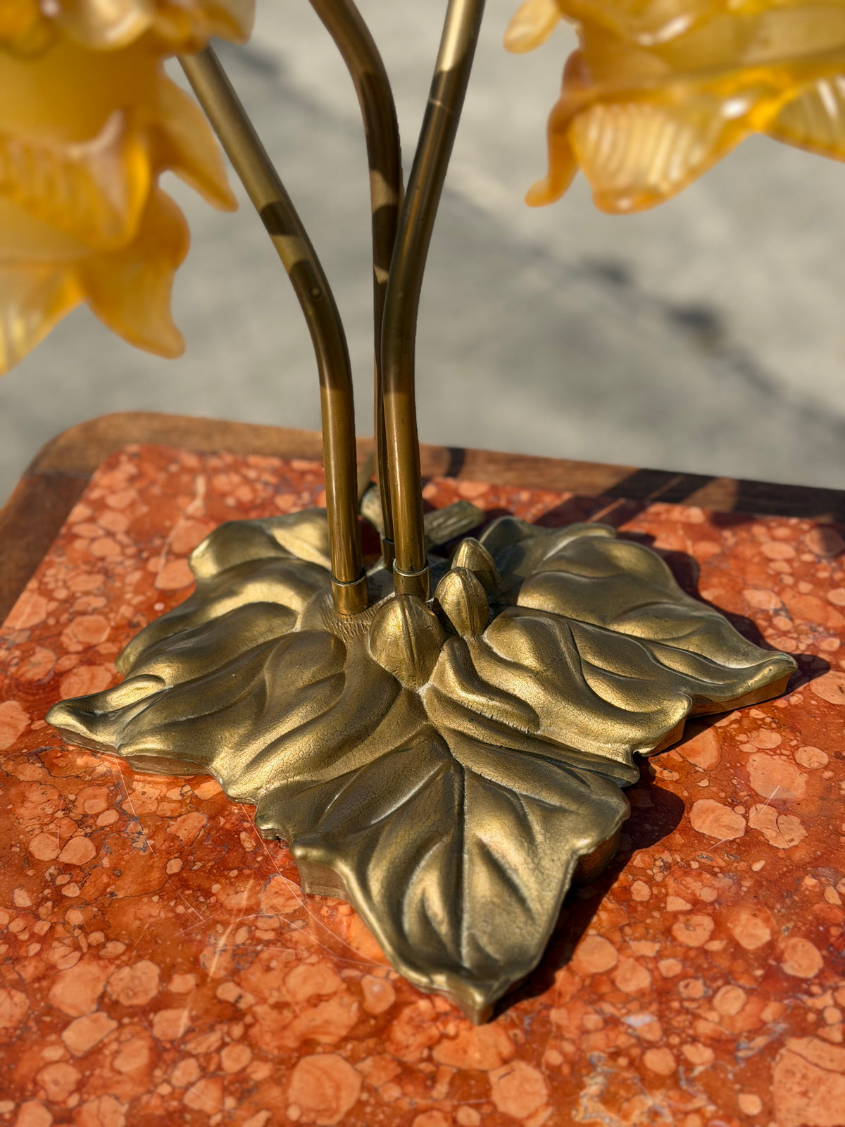 Lampa Stołowa w Stylu Art Nouveau | Podwójny Kwiat Lilii | Podstawa w Kształcie Liścia