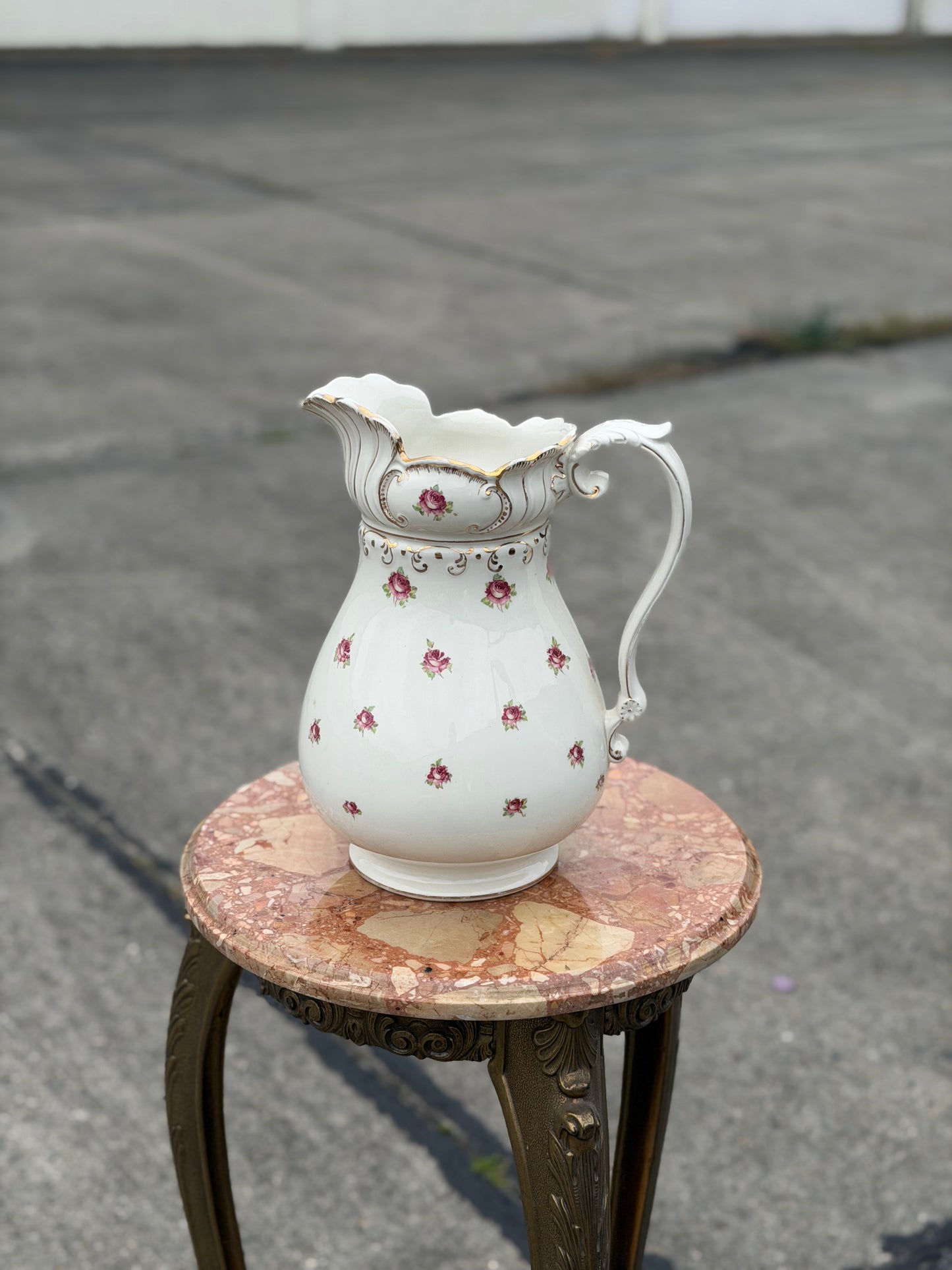 Antyczny Komplet Dzbanek i Misa Porcelanowa w Różyczki – Francja, Alzacja Strasbourg