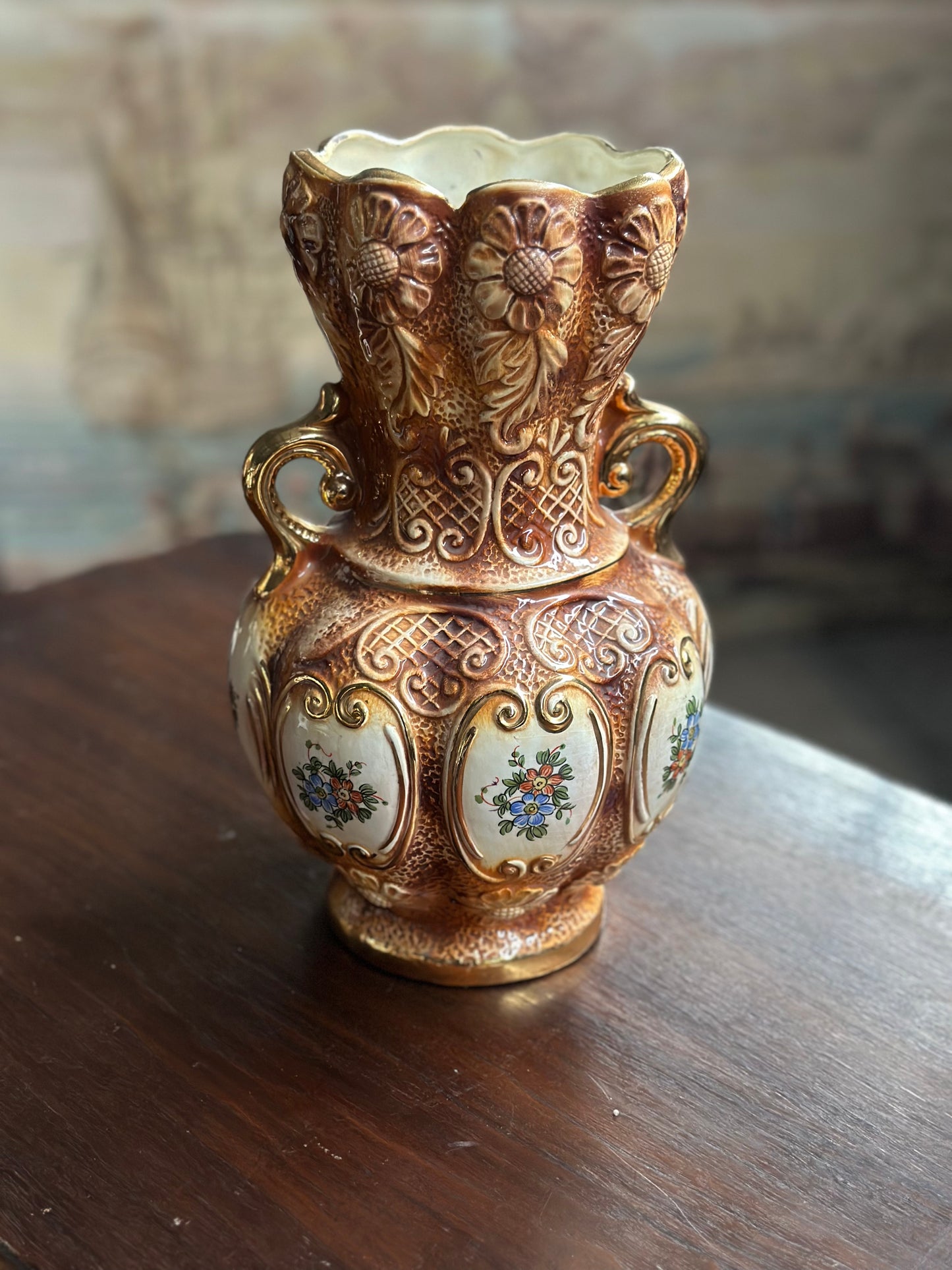 Waza Vintage "Wiktoriański Karmel" - Ceramika Zdobiona Z Francji