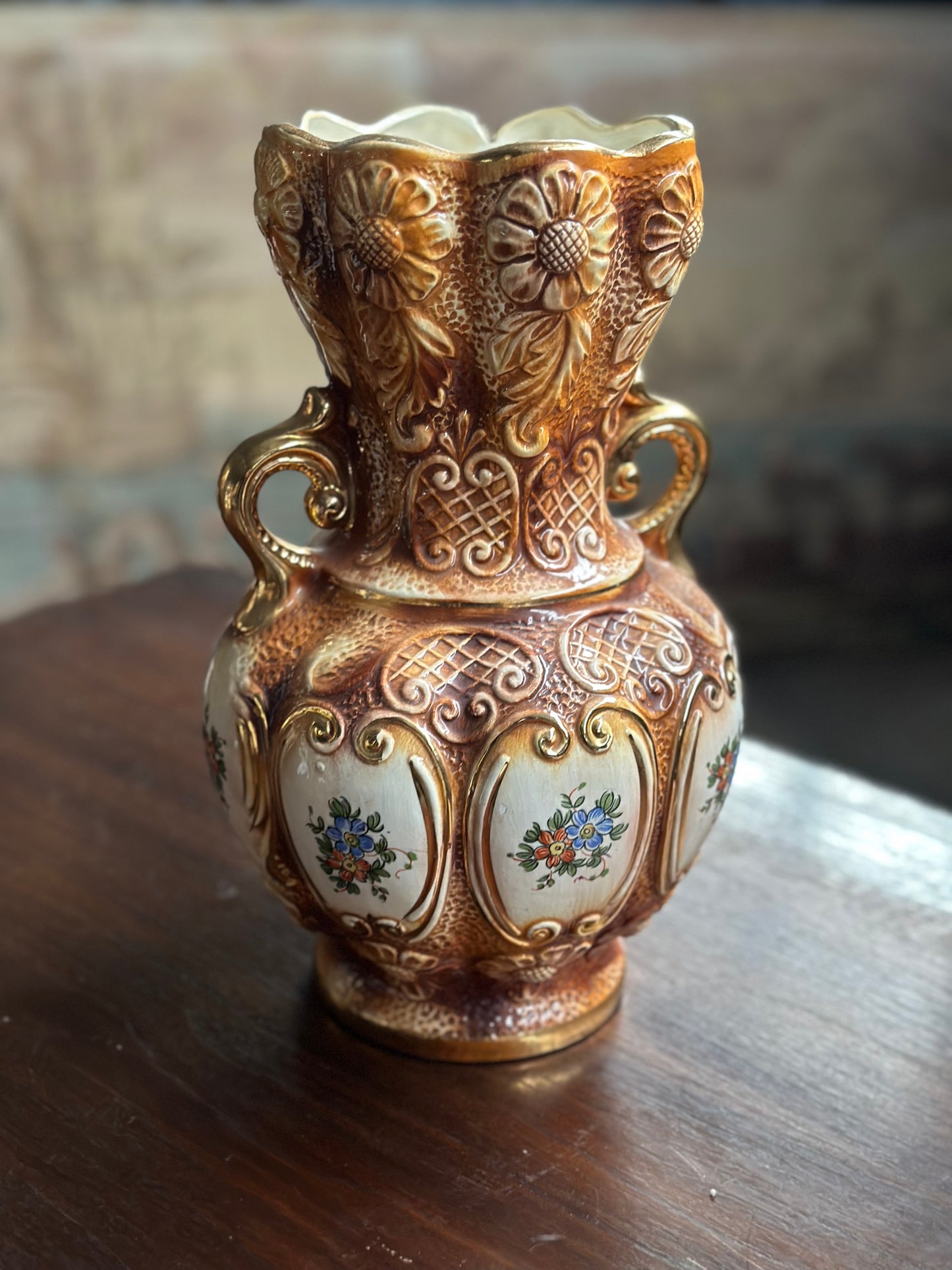 Waza Vintage "Wiktoriański Karmel" - Ceramika Zdobiona Z Francji