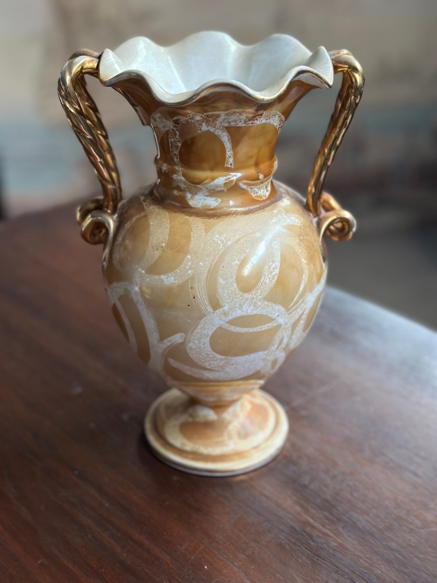 Waza Amfora Vintage "Widok Wenecji" - Porcelana Złocona Z Francji