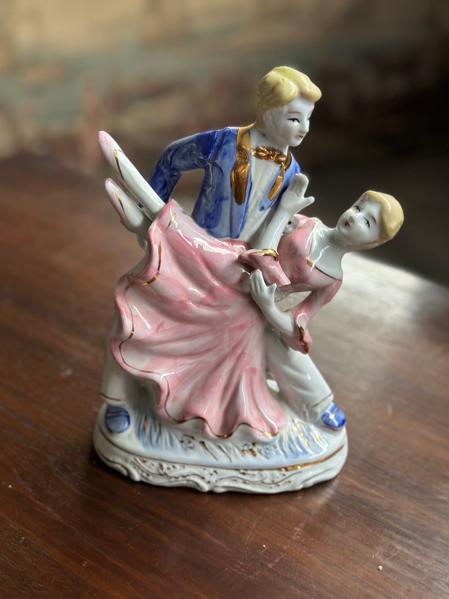 Figurka Vintage "Tańcząca Para" - Porcelana Złocona Z Francji
