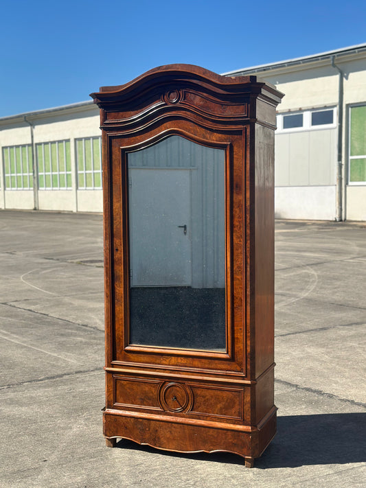 Antyczna szafa z czeczoty orzechowej | Fazowane lustro, styl ludwikowski, Francja XX w.
