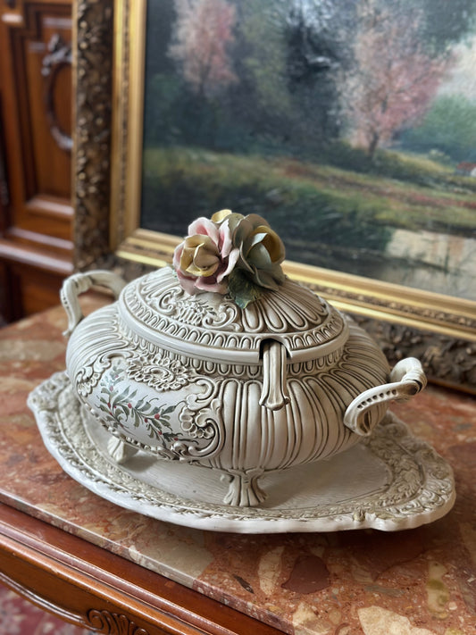 Antyczna porcelanowa waza z tacą, Francja, XX wiek