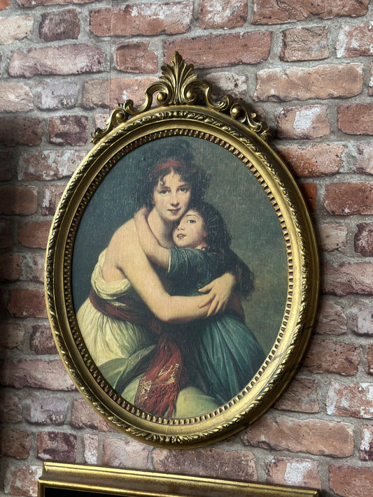 Owalny obraz z koroną – Portret matki z córką (reprodukcja Élisabeth Vigée Le Brun), Vintage