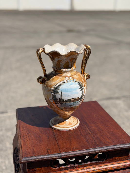Ceramiczny Wazon Wenecki Vintage – Motyw Wenecji, Szkliwo Lustro, Włochy