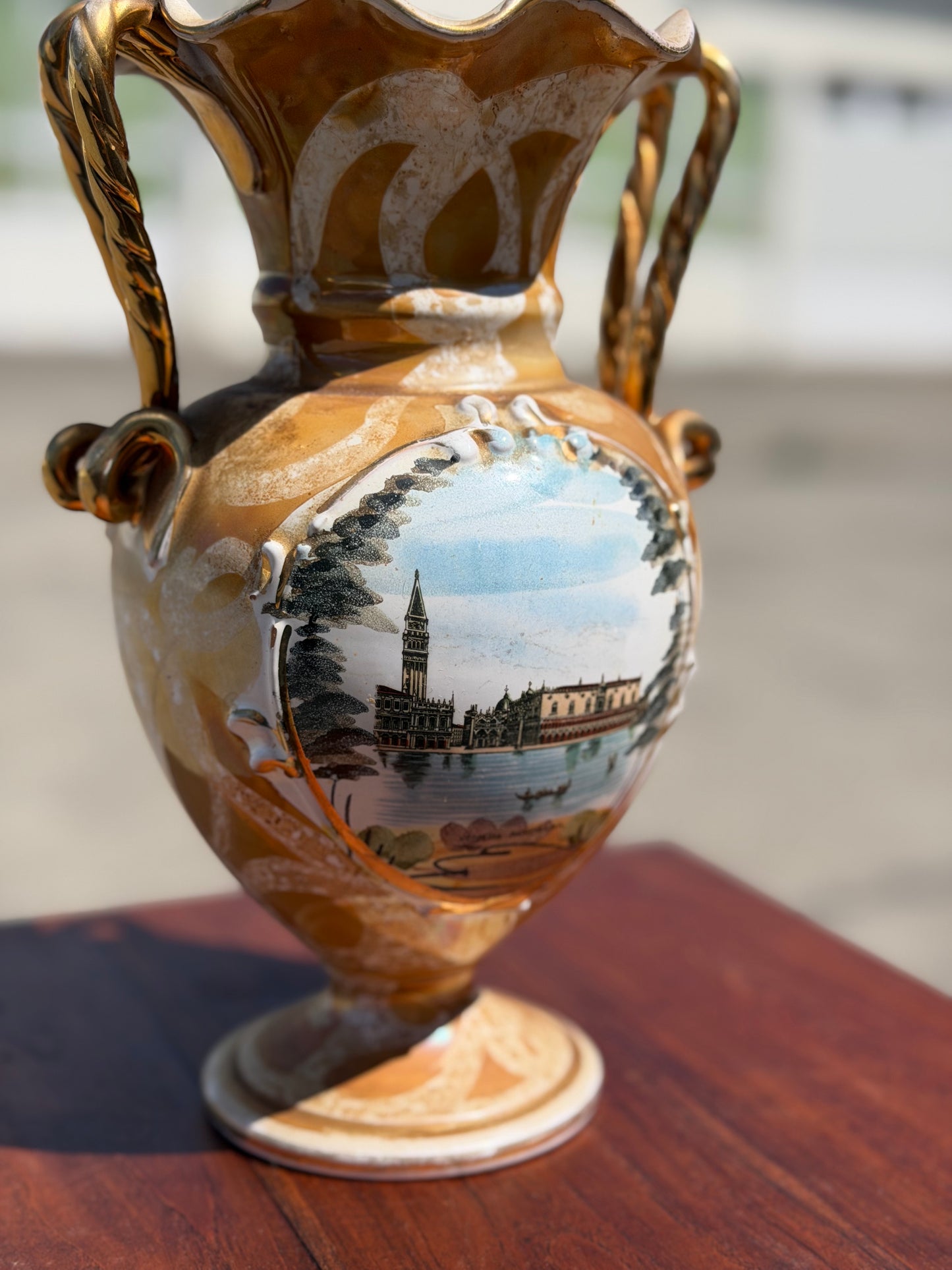 Ceramiczny Wazon Wenecki Vintage – Motyw Wenecji, Szkliwo Lustro, Włochy