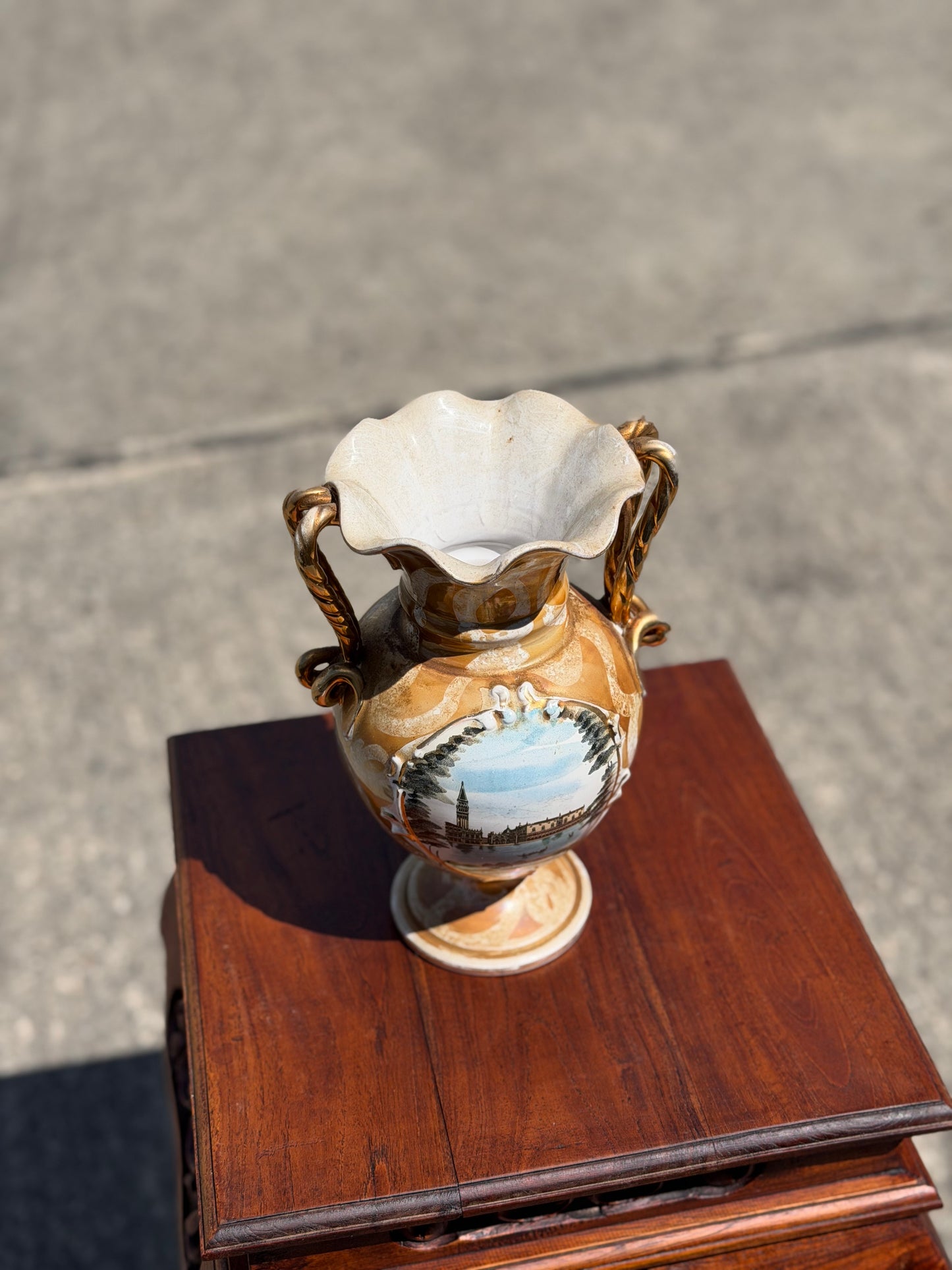 Ceramiczny Wazon Wenecki Vintage – Motyw Wenecji, Szkliwo Lustro, Włochy
