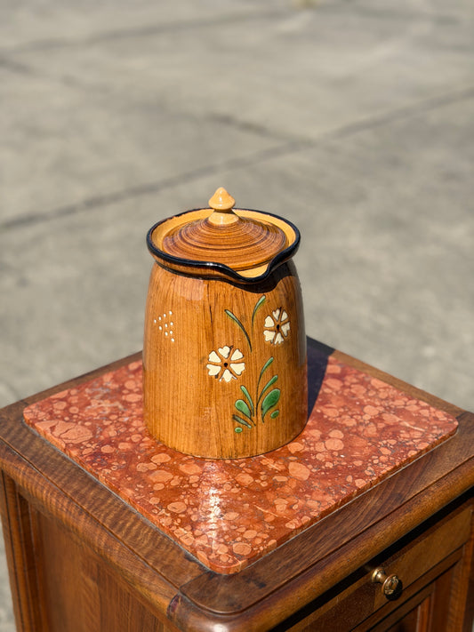 Ceramiczny Pojemnik z Pokrywką Vintage – Motyw Kwiatowy, Francja