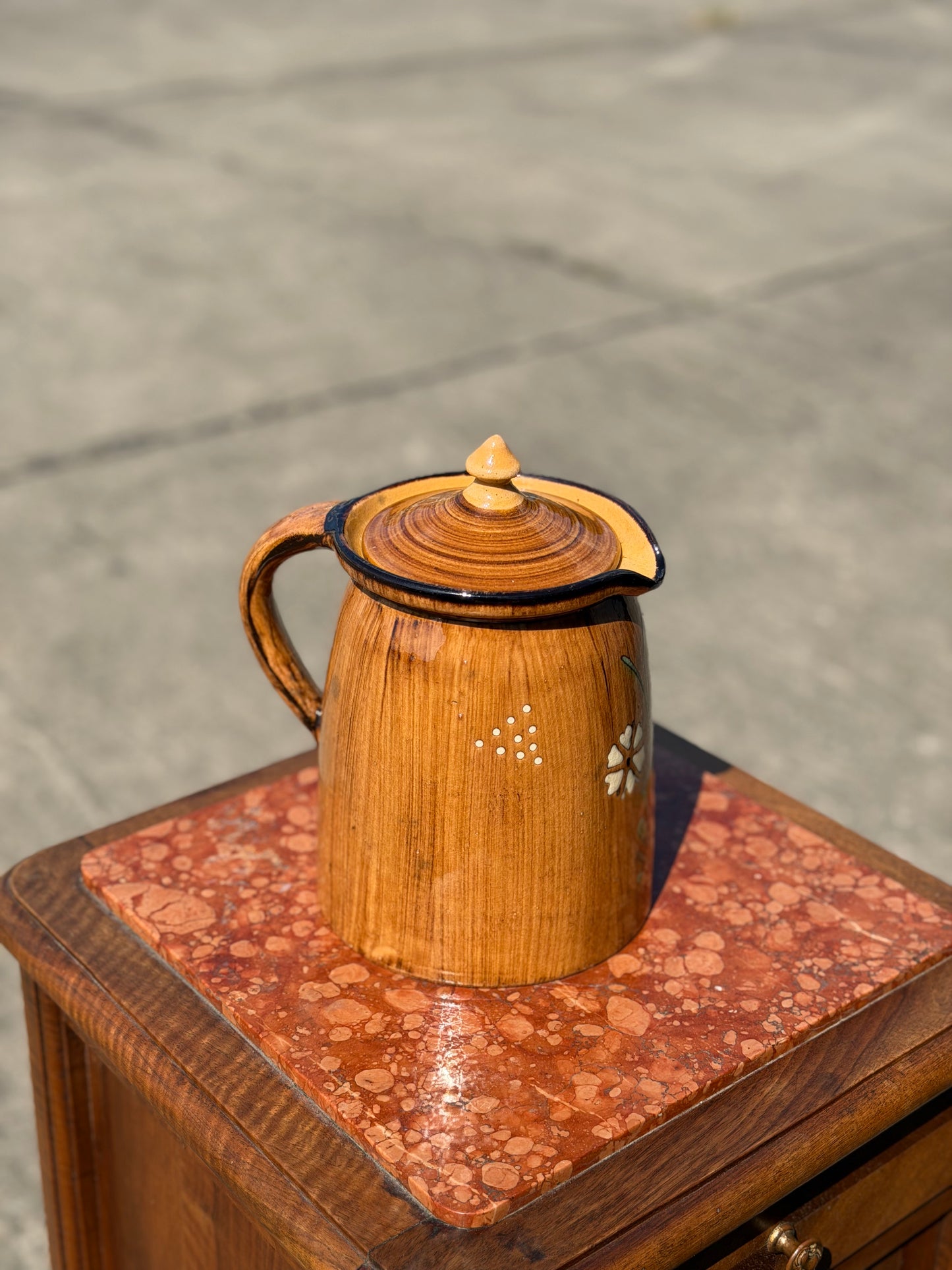 Ceramiczny Pojemnik z Pokrywką Vintage – Motyw Kwiatowy, Francja