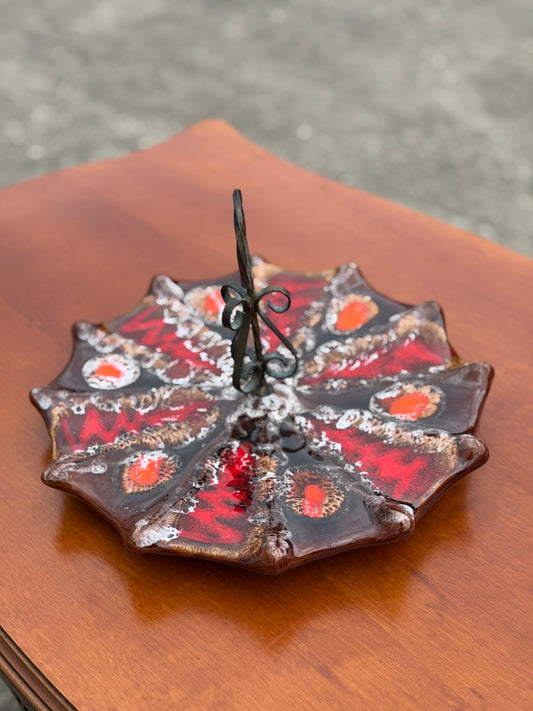 Ceramiczna Patera Artystyczna z Metalowym Uchwytem – Design Lata 50./60., Francja