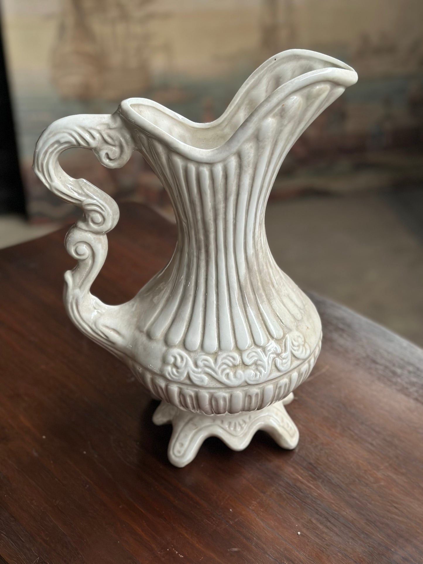 Waza Dzbanek Vintage "Róża Francuska" - Porcelana Reliefowa Z Francji